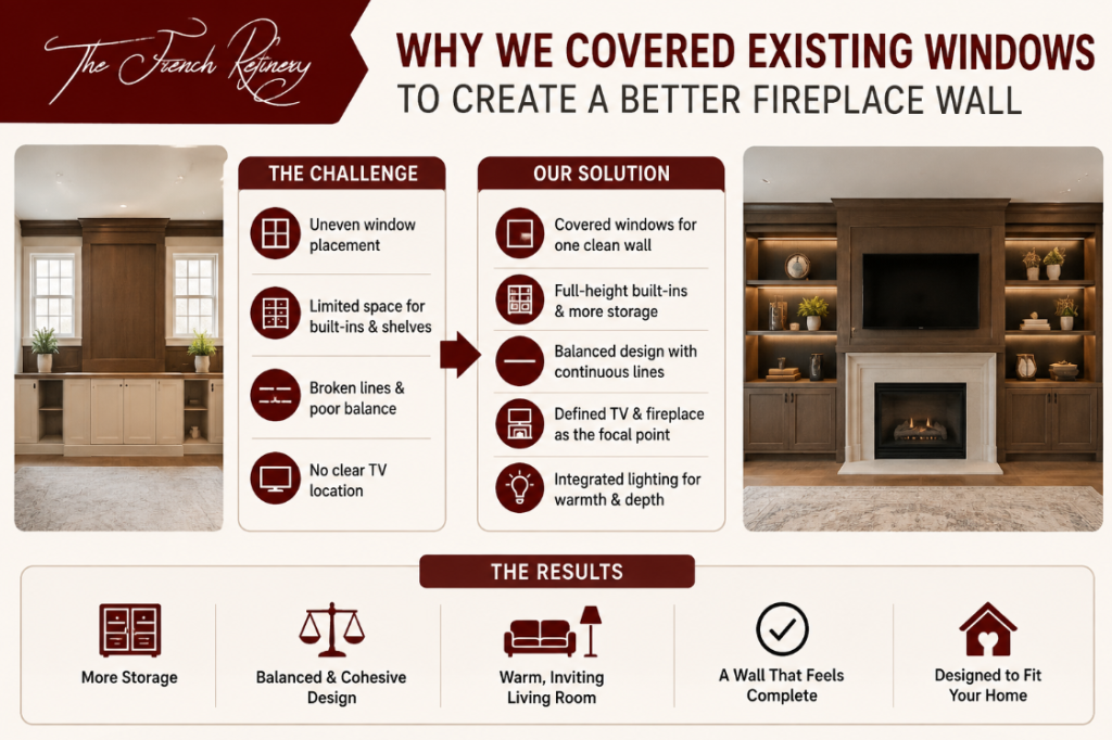 Why We Covered Existing Windows to Create a Better Fireplace Wall
